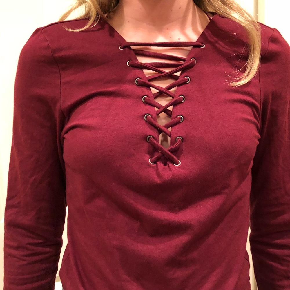 LF Maroon Lace Up Shirt